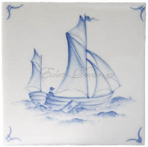 Плитка Marlborough Tiles Classic Delft Англия Слоновая кость,Зелёный Декор BCTILES0005061 Classic Delft Decor Ships &  Scapes №4 Green on Ivory 11x11