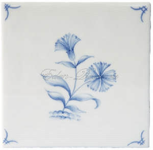 Плитка Marlborough Tiles Classic Delft Англия Слоновая кость,Зелёный Декор BCTILES0005049 Classic Delft Decor Flowers №6 Green on Ivory 11x11