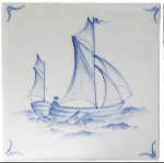 Плитка Marlborough Tiles Classic Delft Англия Белый,Голубой Декор BCTILES0005058 Classic Delft Decor Ships &  Scapes №4 11x11