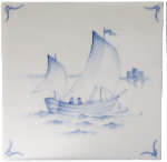 Плитка Marlborough Tiles Classic Delft Англия Слоновая кость,Бордовый Декор BCTILES0005054 Classic Delft Decor Ships &  Scapes №2 Cherry on Ivory 11x11